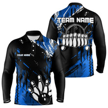 Load image into Gallery viewer, Black and Blue Mens bowling shirts Custom retro bowling ball and pins bowling team league jerseys NQS9474
