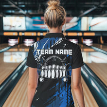 Load image into Gallery viewer, Black and Blue Womens bowling shirts Custom retro bowling ball and pins bowling team league jerseys NQS9474