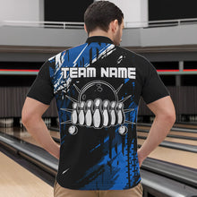 Load image into Gallery viewer, Black and Blue Mens bowling shirts Custom retro bowling ball and pins bowling team league jerseys NQS9474