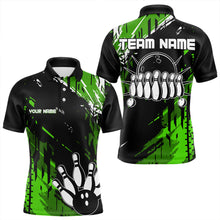 Load image into Gallery viewer, Black and Green Mens bowling shirts Custom retro bowling ball and pins bowling team league jerseys NQS9475