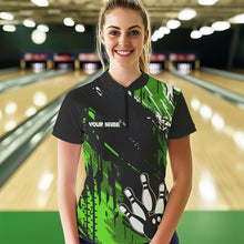 Load image into Gallery viewer, Black and Green Womens bowling shirts Custom retro bowling ball and pins bowling team league jerseys NQS9475