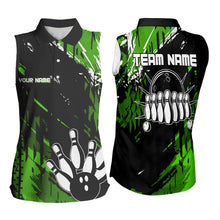 Load image into Gallery viewer, Black and Green Bowling Sleeveless Polo Shirt Custom retro bowling ball pin bowling team league jersey NQS9475