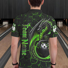 Load image into Gallery viewer, Black And Green Custom Dragon Bowling Shirts For Men, Dragon Bowling Team Shirts NQS9477