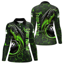 Load image into Gallery viewer, Black And Green Custom Dragon Bowling Shirts For Women, Dragon Bowling Team Shirts NQS9477