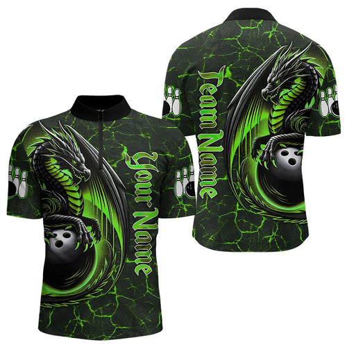 Black And Green Custom Dragon Bowling Shirts For Men, Dragon Bowling Team Shirts NQS9477