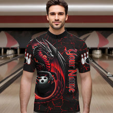 Load image into Gallery viewer, Black And Red Custom Dragon Bowling Shirts For Men, Dragon Bowling Team Shirts NQS9478