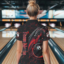 Load image into Gallery viewer, Black And Red Custom Dragon Bowling Shirts For Women, Dragon Bowling Team Shirts NQS9478