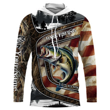 Load image into Gallery viewer, Largemouth Bass Fishing camo American flag patriotic Customize name Bass long sleeves fishing shirts NQS4856