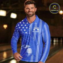 Load image into Gallery viewer, Personalized Blue American flag Lightning thunder Custom Bowling Team Shirts For Mens Bowling Jersey NQS9857