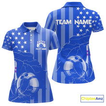 Load image into Gallery viewer, Personalized Blue American flag Lightning thunder Custom Bowling Team Shirts For Women Bowling Jersey NQS9857