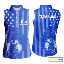 Load image into Gallery viewer, Personalized Blue American flag Lightning thunder Custom Bowling Sleeveless Polo shirt Bowling Jersey NQS9857