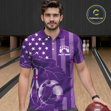 Load image into Gallery viewer, Personalized Purple American flag Lightning thunder Custom Bowling Team Shirts For Mens Bowling Jersey NQS9858
