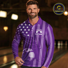 Load image into Gallery viewer, Personalized Purple American flag Lightning thunder Custom Bowling Team Shirts For Mens Bowling Jersey NQS9858