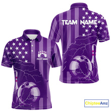 Load image into Gallery viewer, Personalized Purple American flag Lightning thunder Custom Bowling Team Shirts For Mens Bowling Jersey NQS9858