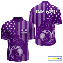 Load image into Gallery viewer, Personalized Purple American flag Lightning thunder Custom Bowling Team Shirts For Mens Bowling Jersey NQS9858