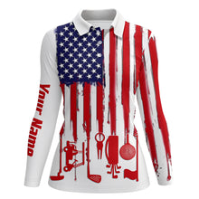 Load image into Gallery viewer, American flag white Womens golf polo shirt custom golf tops for ladies patriotic golfing gifts NQS5414