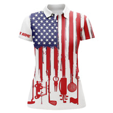 Load image into Gallery viewer, American flag white Womens golf polo shirt custom golf tops for ladies patriotic golfing gifts NQS5414