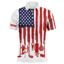 Load image into Gallery viewer, American flag white Mens golf polo shirt custom mens patriotic polo shirts golfing gift for dad golfer NQS5414