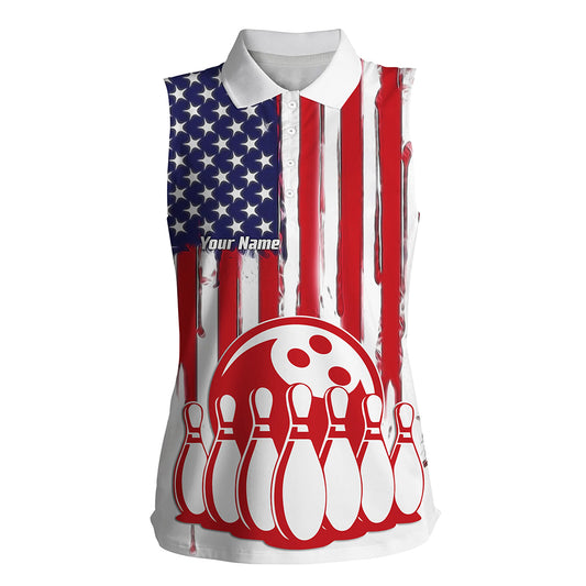 Custom sleeveless bowling shirt for women – personalized team jersey front view