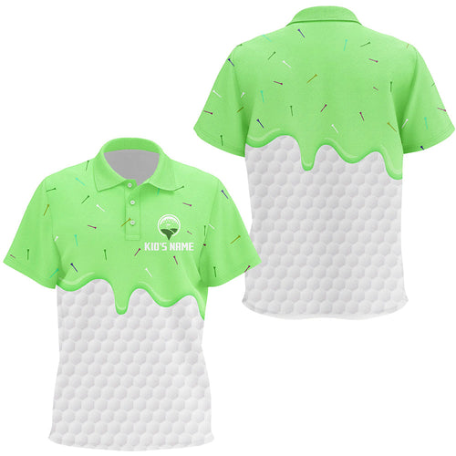 Kid golf polo shirts custom Green Ice Cream Melting On Golf Ball, personalized golf gifts for kid NQS7769
