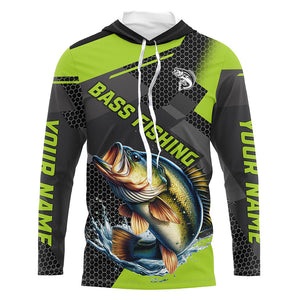 Personalized Largemouth Bass Fishing Jerseys, Bass Long Sleeve Fishing Tournament Shirts | Green NQS7779