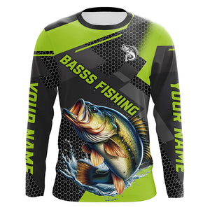 Personalized Largemouth Bass Fishing Jerseys, Bass Long Sleeve Fishing Tournament Shirts | Green NQS7779