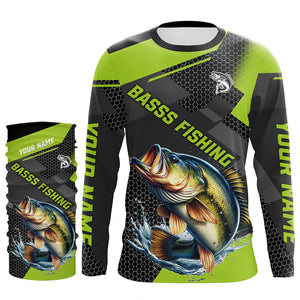 Personalized Largemouth Bass Fishing Jerseys, Bass Long Sleeve Fishing Tournament Shirts | Green NQS7779