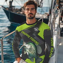 Load image into Gallery viewer, Personalized Crappie Fishing Jerseys, Crappie Long Sleeve Fishing Tournament Shirts | Green NQS7780