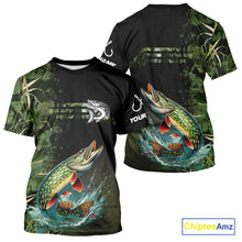 Load image into Gallery viewer, Northern Pike fishing camouflage Custom performance long sleeve Fishing Shirts, Pike Fishing jerseys NQS10082
