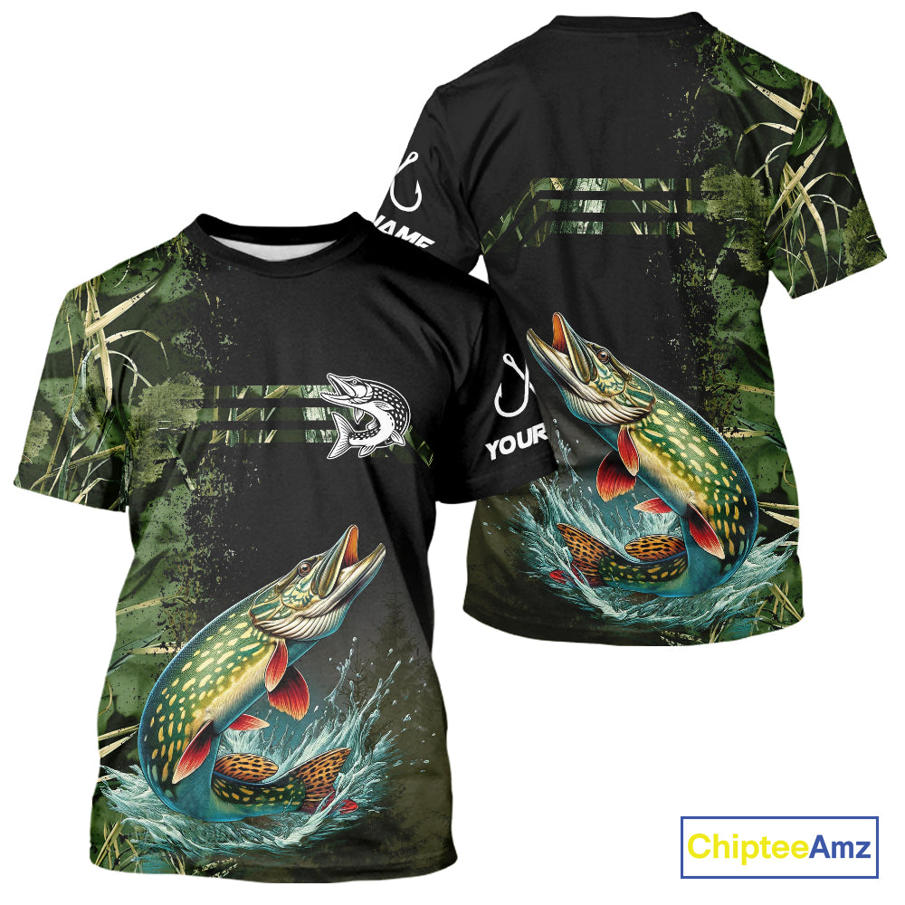 Northern Pike fishing camouflage Custom performance long sleeve Fishing Shirts, Pike Fishing jerseys NQS10082