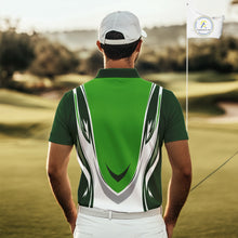 Load image into Gallery viewer, Green and white Mens golf polo shirts custom golf attire for men, gifts for golf lovers NQS10084