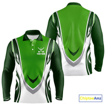 Load image into Gallery viewer, Green and white Mens golf polo shirts custom golf attire for men, gifts for golf lovers NQS10084
