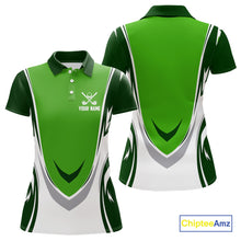 Load image into Gallery viewer, Green and white Women golf polo shirts custom golf attire for ladies, gifts for golf lovers NQS10084