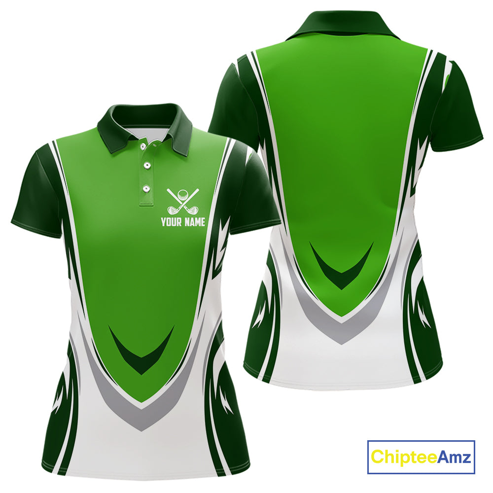 Green and white Women golf polo shirts custom golf attire for ladies, gifts for golf lovers NQS10084