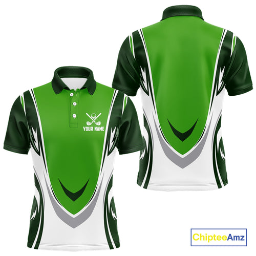 Green and white Mens golf polo shirts custom golf attire for men, gifts for golf lovers NQS10084