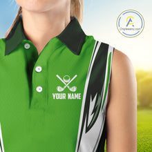 Load image into Gallery viewer, Green and white Women sleeveless golf polo shirt custom golf attire for ladies, gifts for golf lovers NQS10084