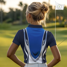 Load image into Gallery viewer, Blue and white Women golf polo shirts custom golf attire for ladies, gifts for golf lovers NQS10085
