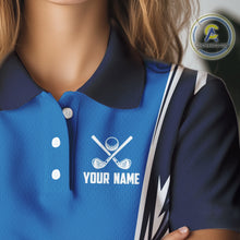 Load image into Gallery viewer, Blue and white Women golf polo shirts custom golf attire for ladies, gifts for golf lovers NQS10085