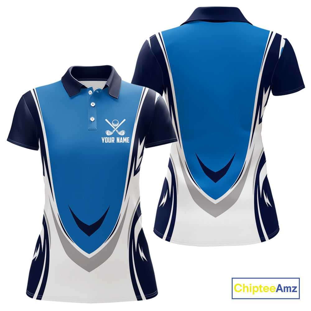 Blue and white Women golf polo shirts custom golf attire for ladies, gifts for golf lovers NQS10085