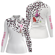 Load image into Gallery viewer, Pink leopard Womens golf polo shirt custom white ladies golf top funny flamingo golf wine shirts NQS5885