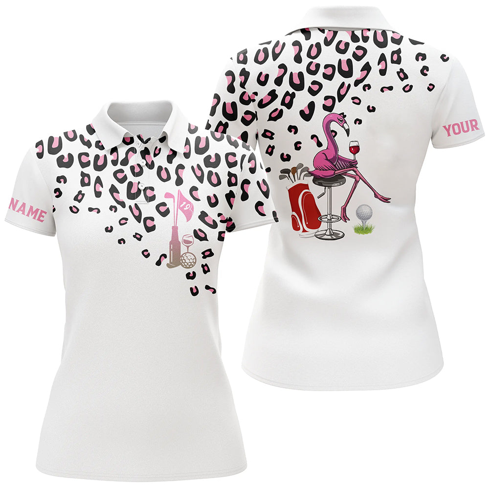 Pink leopard Womens golf polo shirt custom white ladies golf top funny flamingo golf wine shirts NQS5885