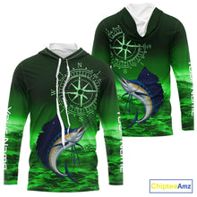 Load image into Gallery viewer, Personalized Sailfish Green Performance Fishing Shirts, compass Sailfish fishing tournament Shirts NQS10235