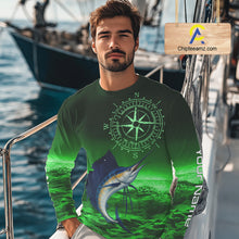 Load image into Gallery viewer, Personalized Sailfish Green Performance Fishing Shirts, compass Sailfish fishing tournament Shirts NQS10235