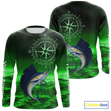 Load image into Gallery viewer, Personalized Sailfish Green Performance Fishing Shirts, compass Sailfish fishing tournament Shirts NQS10235