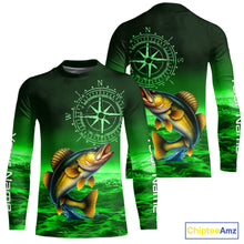 Load image into Gallery viewer, Personalized Walleye Green Performance Fishing Shirts, compass Walleye fishing tournament Shirts NQS10236