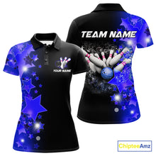 Load image into Gallery viewer, Women's bowling Polo, Quarter Zip shirts Custom Blue Stars Bowling Team Bowlers Jersey NQS10598