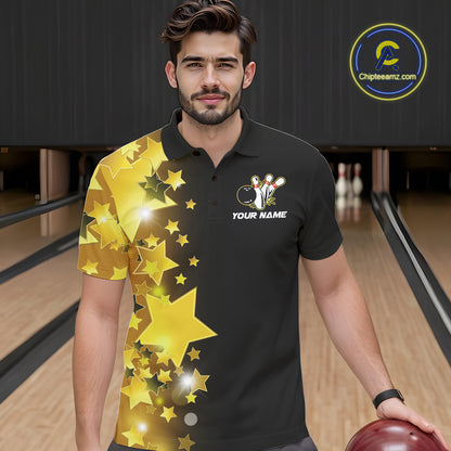 Men bowling Polo, Quarter Zip shirts Custom Gold Stars Bowling Team Bowlers Jersey NQS10599