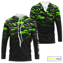 Load image into Gallery viewer, Fishing black and green camouflage UV long sleeve hooded camo fishing shirts Custom fishing apparel NQS10601