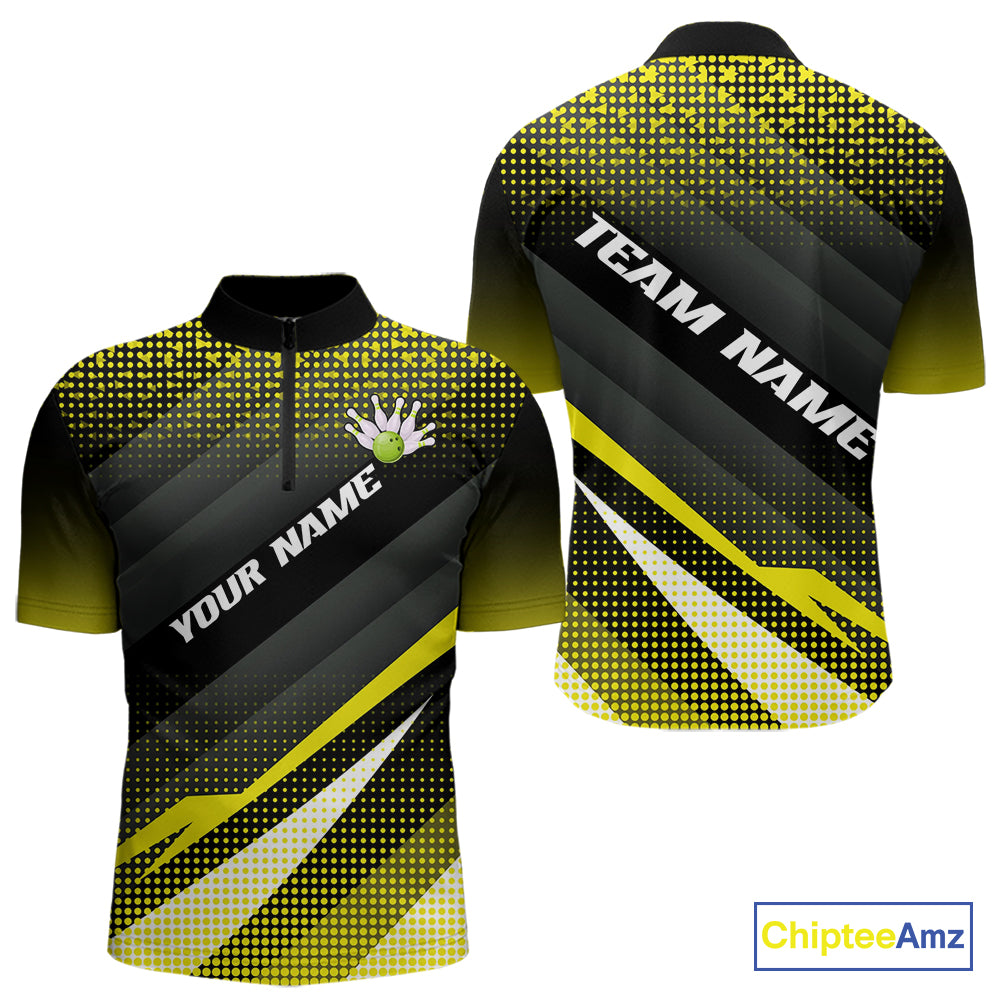 Yellow Bowling Custom Men Bowling Polo, Quarter zip Shirts Bowling Team Jerseys Bowling Tournament NQS10605