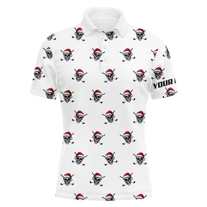 Funny Skull Santa Christmas pattern Mens golf polo shirt custom christmas golf outfits for men NQS8650